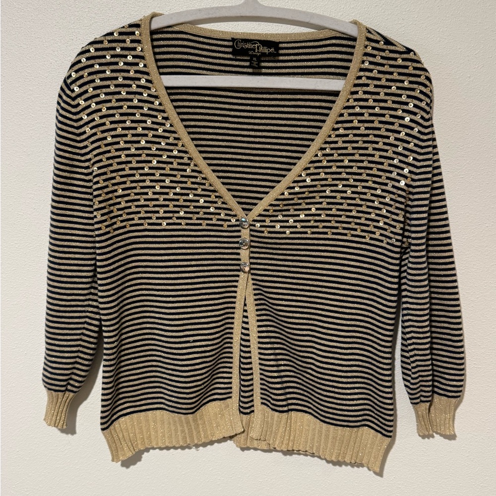 Christine Phillipe Black and Gold Button Cardigan